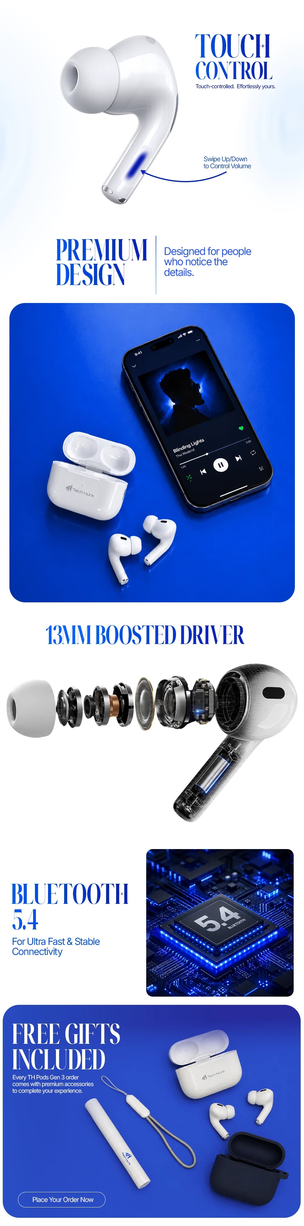 TH Pods Gen 3 White Earbuds