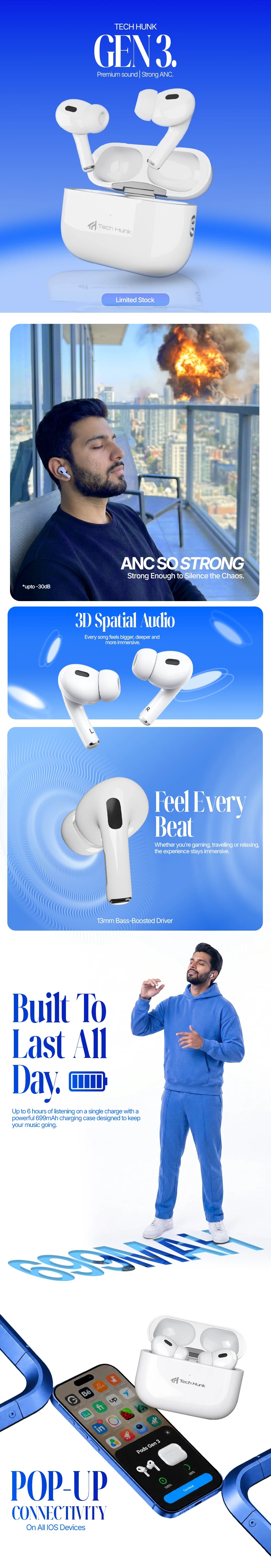 TH Pods Gen 3 White Earbuds